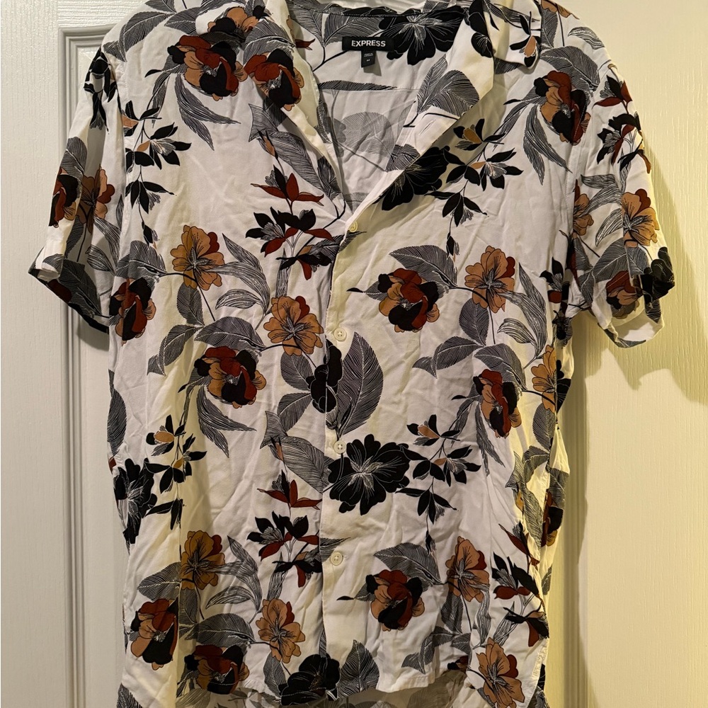 Express Men’s  Floral Button Down Shirt - Black, Brown, Cream